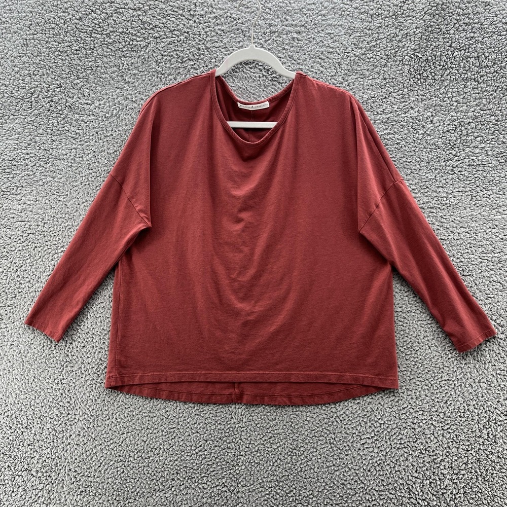 Peruvian Connection Shirt Womens Large Red Pima Cotton Relaxed Long Sleeve Tee